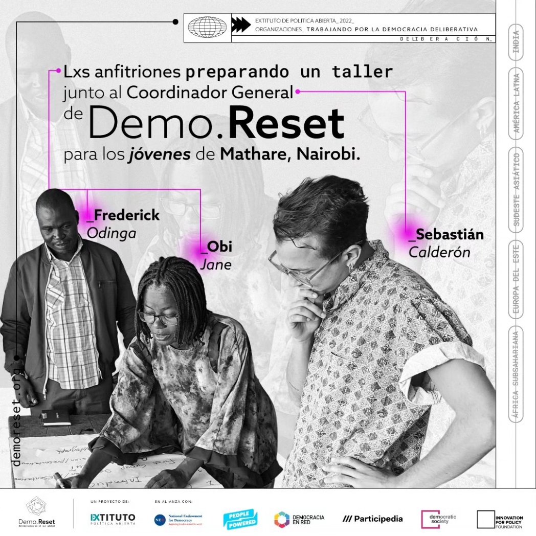 extituto's tweet photo. Obi Jane y Frederick Odinga preparan un taller junto al Coordinador General de #DemoReset Sebastián Calderón @caldetv para los jóvenes de Mathare, un barrio de la ciudad de Nairobi. https://t.co/tmg6XZ43AT