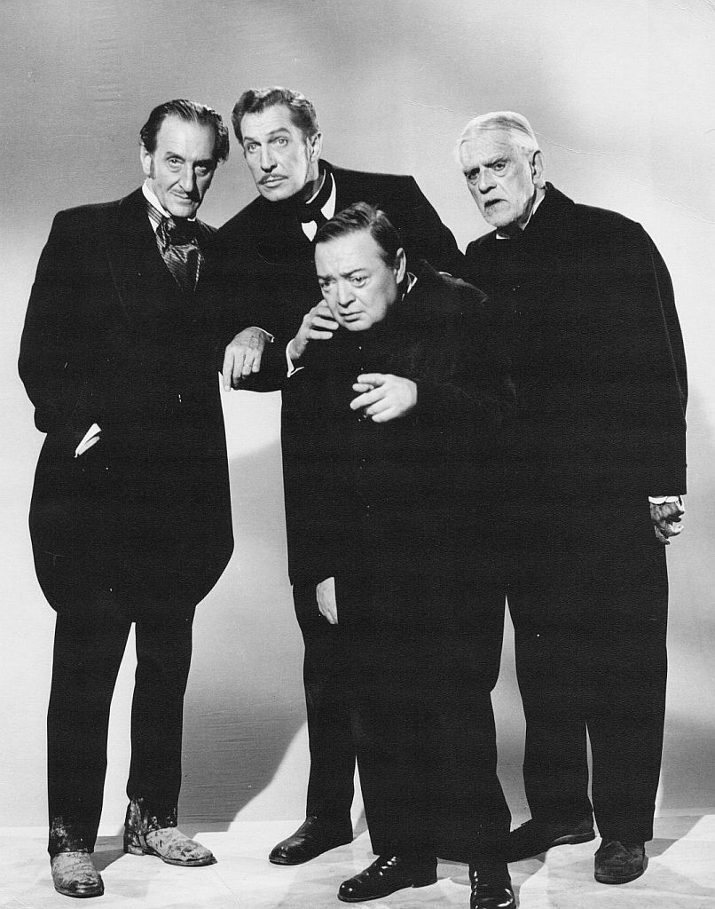 Basil Rathbone, Vincent Price, Peter Lorre and Boris Karloff in 1963