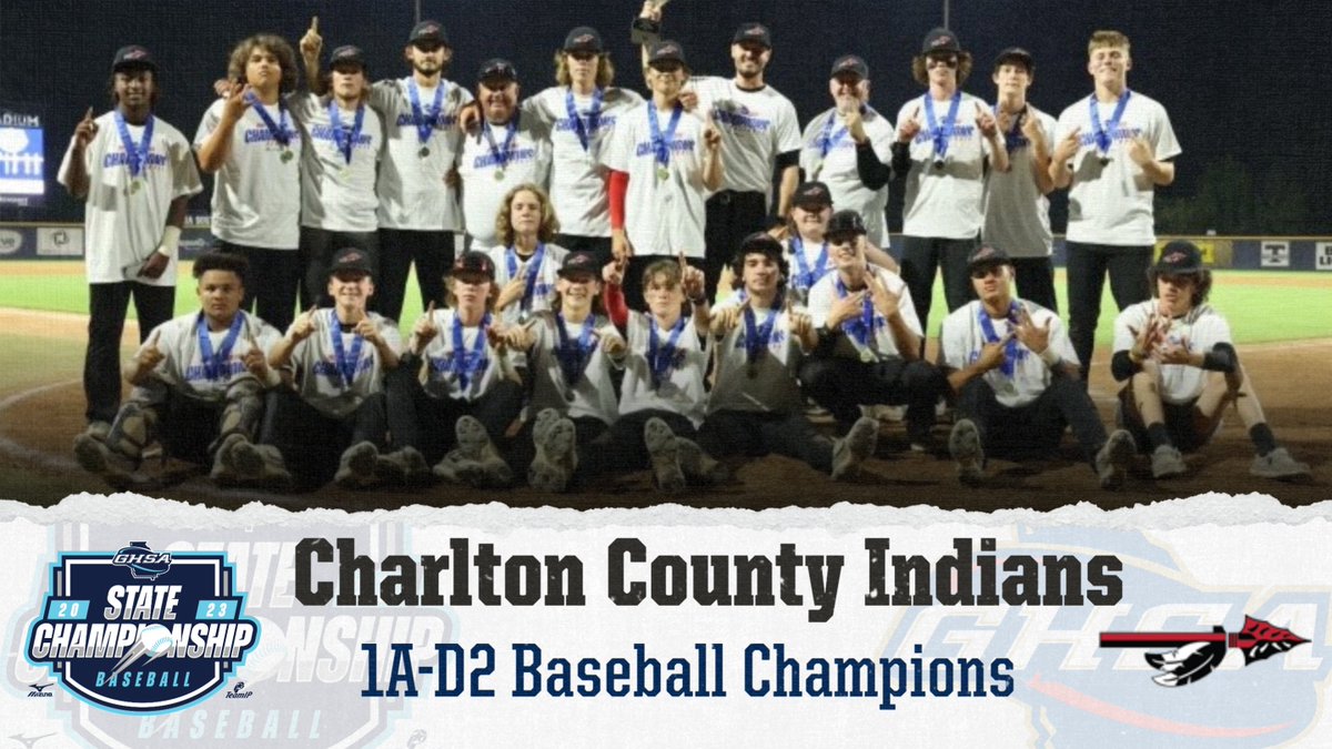 GHSA (@officialghsa) on Twitter photo State Baseball Championship | ⚾️
Congratulations to the Indians of #CharltonCounty
2023 Class 1A-D2 Baseball Champions 🏆
Watch the 3-game series replay on <a href="/NFHSNetwork/">NFHS Network</a>
Final Stats available @ ghsa.statbroadcast.com
@MizunoBsballNA <a href="/wilsonballglove/">Wilson Baseball & Softball</a> State Baseball Championship | ⚾️
Congratulations to the Indians of #CharltonCounty
2023 Class 1A-D2 Baseball Champions 🏆
Watch the 3-game series replay on <a href="/NFHSNetwork/">NFHS Network</a>
Final Stats available @ ghsa.statbroadcast.com
@MizunoBsballNA <a href="/wilsonballglove/">Wilson Baseball & Softball</a>