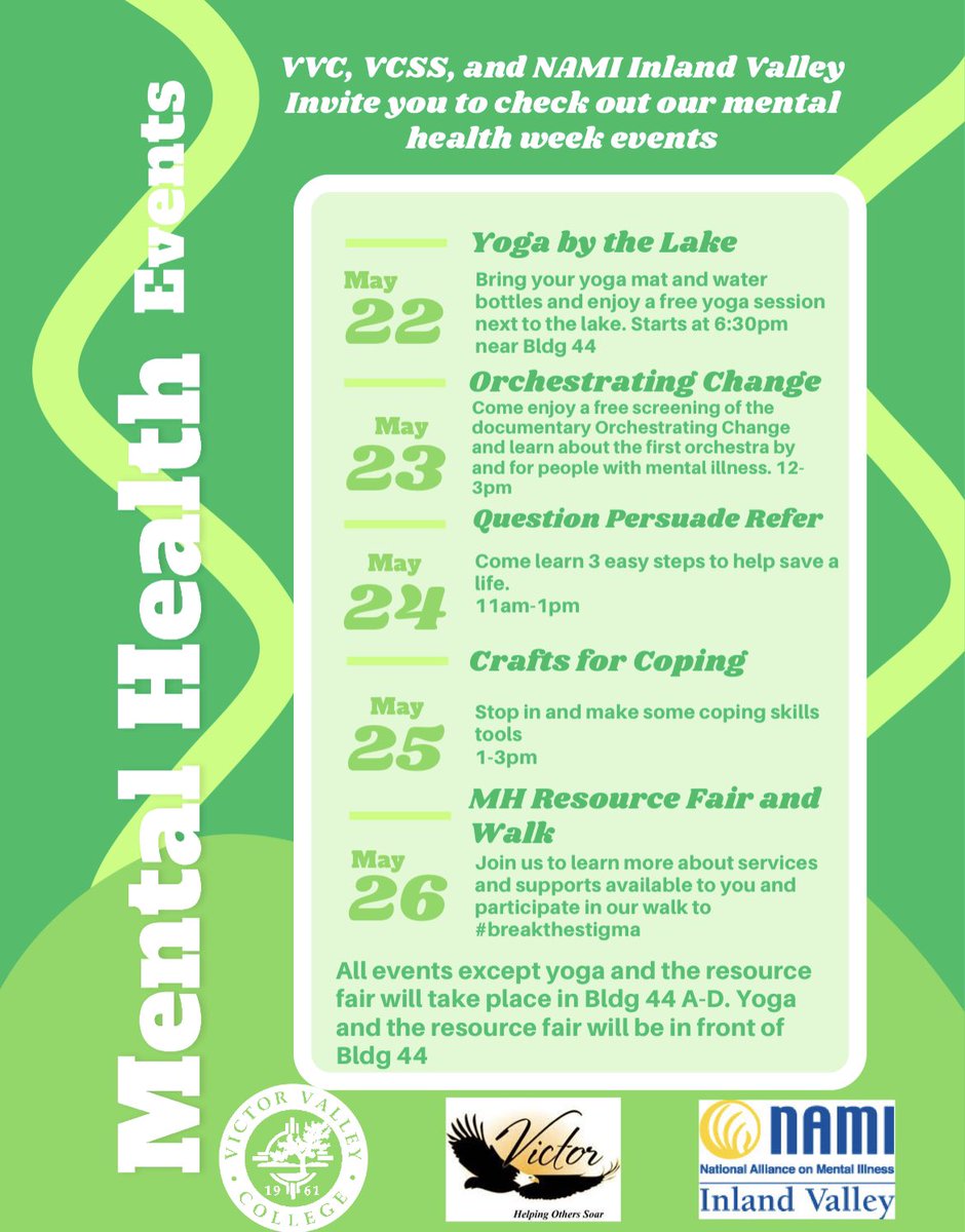 CounselingVvc's tweet photo. Join for us for any of the sessions below! #positivementalhealth https://t.co/kZXZeeNhcY