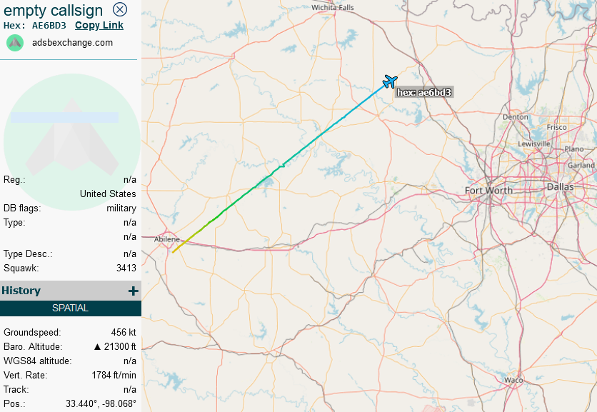 SirListenalot's tweet photo. At 2314z #B1('s) #AE6BD3 out of Dyess dropped off the screen. #KC135 #AE047B as #FLAM61 out of Pittsburgh is looking for AR along AR-20NE with #Bones. #FLAM62-63 just received clearance out of Pease. https://t.co/AIZw1xUyQz
