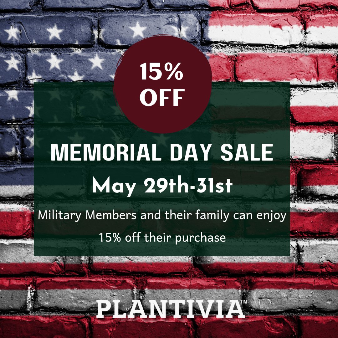 Attention, military members and their amazing families! This Memorial Day weekend, we're showing our gratitude by offering you an exclusive 15% off on your purchase at Plantivia Wellness. 🎉

#PlantiviaWellness #MemorialDaySale #MilitaryDiscount #Gratitude #NewarkNJ
