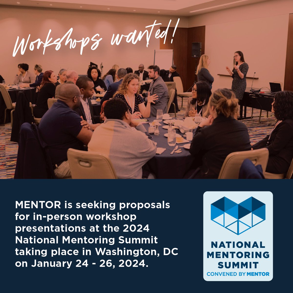 @MENTORnational is accepting workshop proposals for the 2024 National #MentoringSummit! This is a great opportunity to share your passion and expertise & inspire others in the movement. If you're interested, visit mentoring.org/summit-worksho… to learn more. #MentoringAmplifies