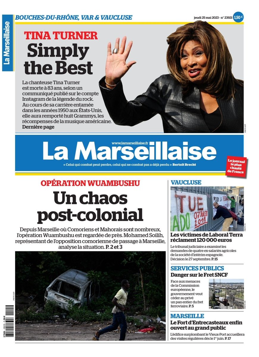 La Une de La Marseillaise en kiosques ce jeudi 25 mai 2023. Et pour vous abonner en ligne, c'est par ici ⬇️
abonnement.lamarseillaise.fr/common/categor…