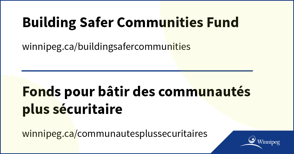 Does your organization focus on youth or young adults who are involved in or at risk of joining gangs?

Join us on May 29 at noon for an online session to learn how the Building Safer Communities Fund can support you. 

Register by Friday: winnipeg.ca/buildingsaferc…