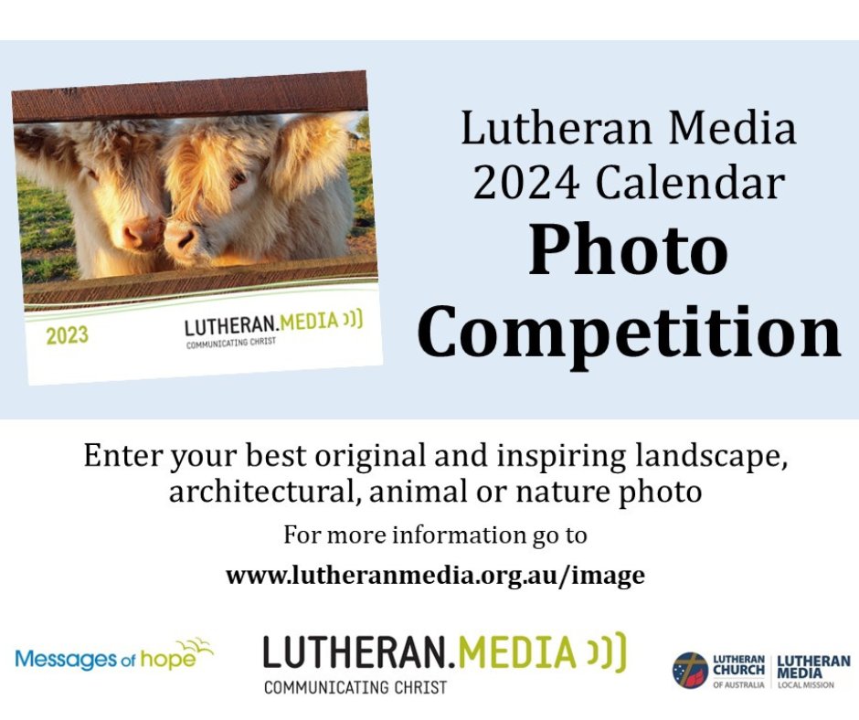 lutheranmedia's tweet photo. Last chance to enter your original images for the Lutheran Media 2024 Calendar! Get your entries in by 26th May for your chance to be featured in our inspiring calendar. Go to https://t.co/mU4I9Iv1qj for entry details.
#calendar #luthmedia #competition #inspiringimages https://t.co/HEz0N6z4ev