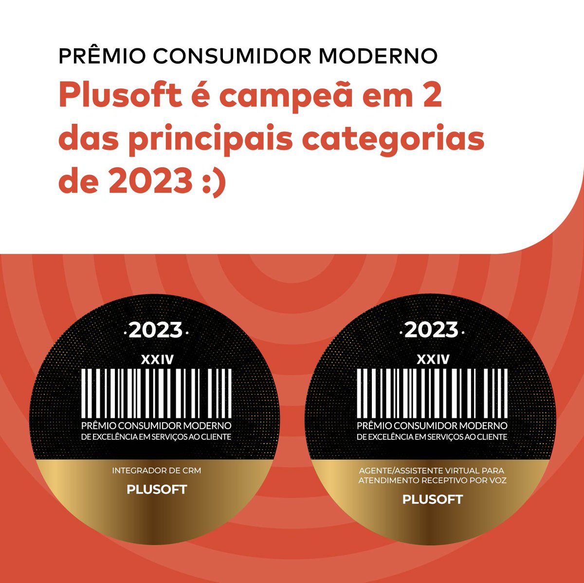Plusoft's tweet photo. A Plusoft venceu as categorias Agente/Assistente Virtual para atendimento receptivo por voz e Integrador de CRM no Prêmio Consumidor Moderno.

Parabéns a todos os envolvidos nessa vitória! 🧡 https://t.co/IAiM6hVF4u