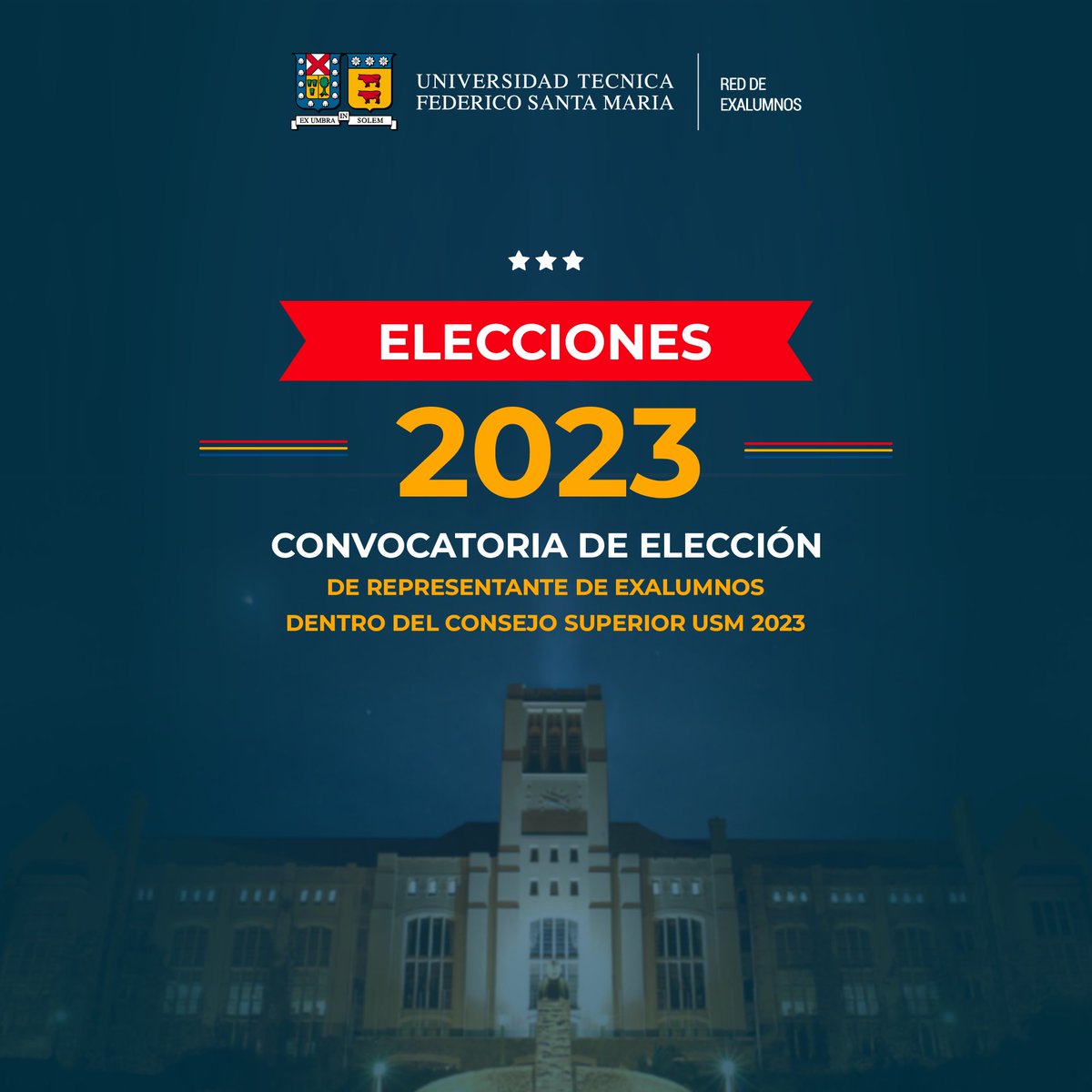 ¡Atención, exalumnos! 📢 No olvides inscribirte en el padrón electoral y así habilitarte para votar en las próximas elecciones de representante de los exalumnos en el Consejo Superior.  
Inscríbete hasta el 1 de junio en  exalumnos.eleccionesusm.cl/consulta/