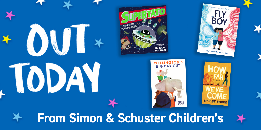 🎉 IT'S PUBLICATION DAY! 🎉 All these fantastic books are out now! ✨ Supertato: Mean Green Time Machine @suehendra & @PaulLinnet ✨ Fly Boy by @JJ_Bola & @CAnganuzzi ✨ Wellington's Big Day Out by Steve Small ✨ How Far We've Come by @JoyceEfia