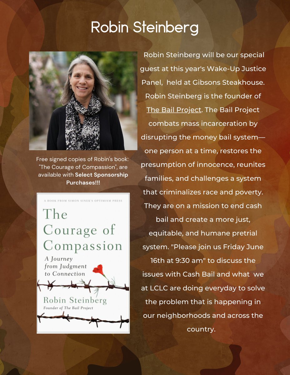 "Author, lawyer, and founder of <a href="/bailproject/">The Bail Project</a>,<a href="/BronxDefenders/">The Bronx Defenders</a> and <a href="/stillsherises/">J</a> Robin Steinberg, will join LCLC’s #wakeupjustice brunch to talk about bail reform and what comes next! Click the link to view the TED Talk Robin Steinberg. ted.com/talks/robin_st…