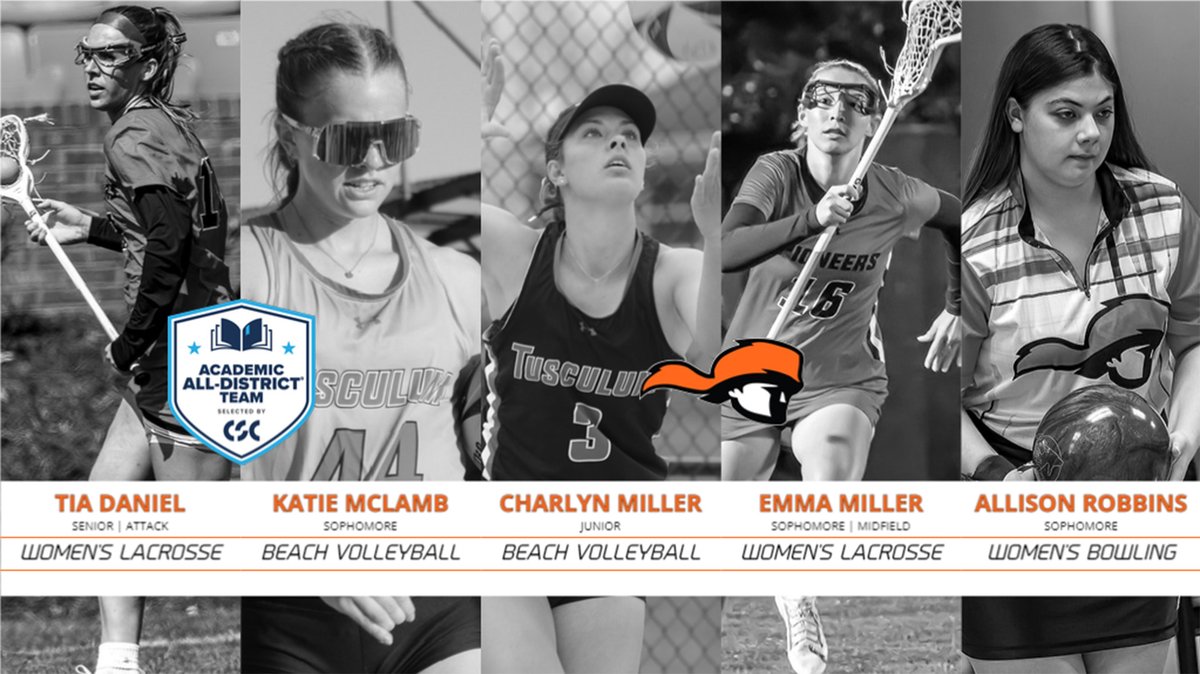 Congrats to <a href="/TusculumWLAX/">Tusculum Women's Lacrosse</a> Tia Daniel &amp; Emma Miller; @TusculumBowling Allison Robbins; and the <a href="/TusculumBeachVB/">Tusculum Beach Volleyball</a> duo of Katie McLamb &amp; Charlyn Miller for being named to the CSC Academic All-District Women's At-Large Team #PioneerUP
Full Story: tusculumpioneers.com/general/2022-2…