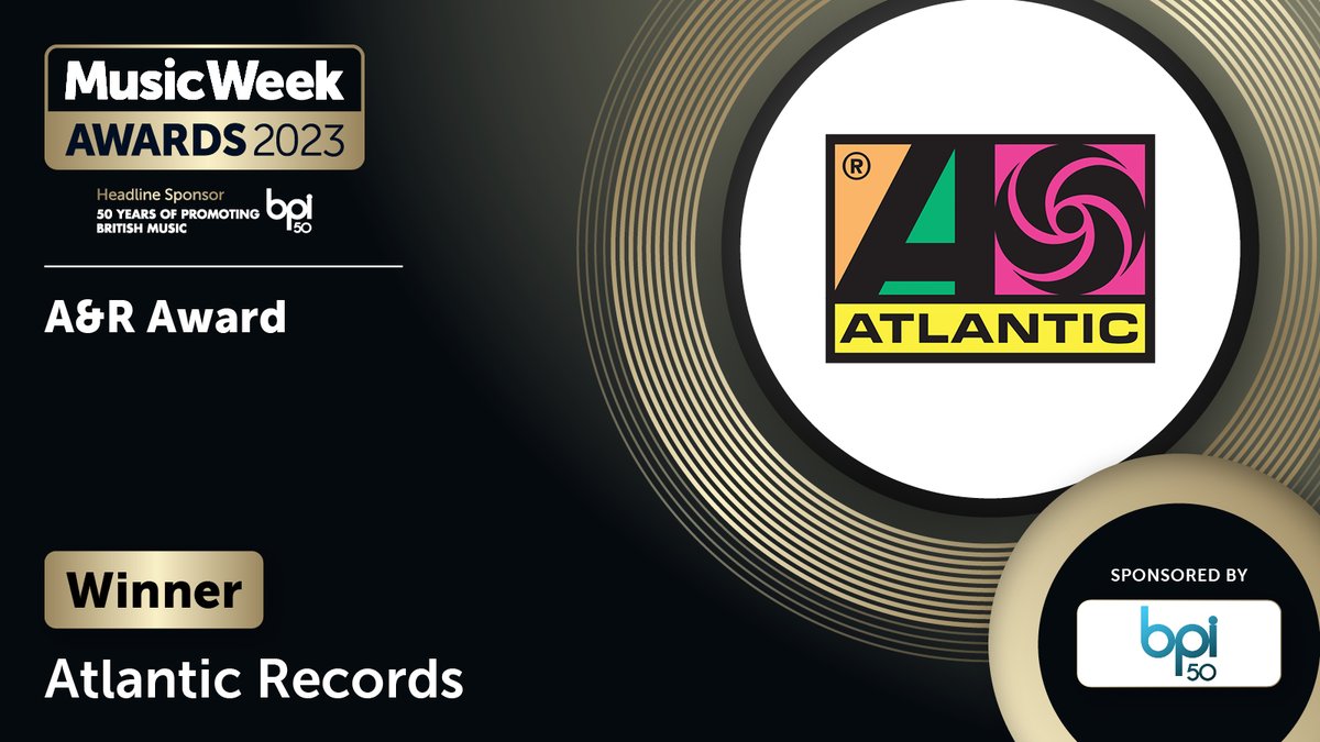 Next up we have the A&R Award sponsored by @bpi_music! The winner is @AtlanticRcrdsUK! #MusicWeekAwards