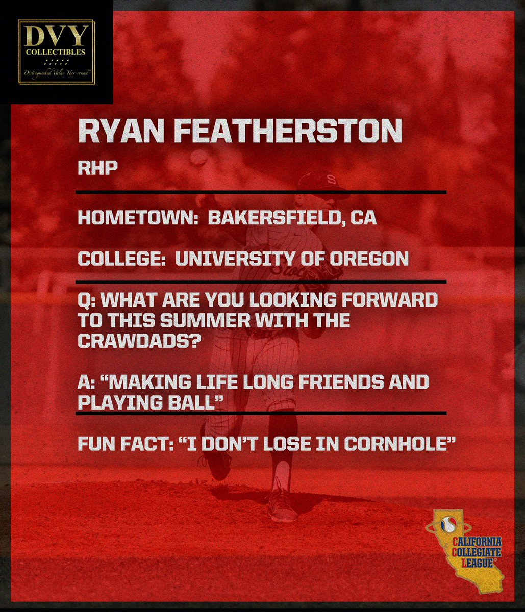 WELCOME RYAN FEATHERSTON🦞

Over his high school career, <a href="/RyanFeathers14/">Ryan Featherston</a> has struck out 221 batters in 158.1 innings. 

DVY Cards and Collectibles in Martinez is a local shop with all your favorite cards &amp; collectibles! <a href="/DvyCollectibles/">DVY Collectibles LLC</a> 

<a href="/CCL_Baseball/">California Collegiate League</a>
#WCCrawdads