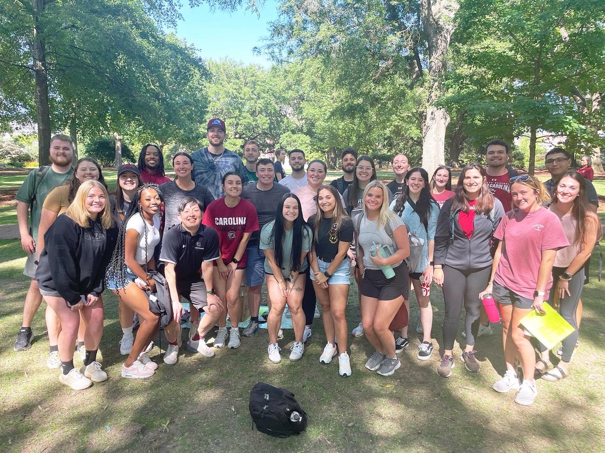 UofSC_AT's tweet photo. Welcome #GamecockAT Class of 2025 to USC! We are so excited for each of you to start this new chapter. The 29 new AT students had a great first day meeting preceptors, discussing our book club, and preparing for cadaver anatomy! #GrowthMindset #meaningfulconversations #HumanKnot https://t.co/f9qJVTRhup