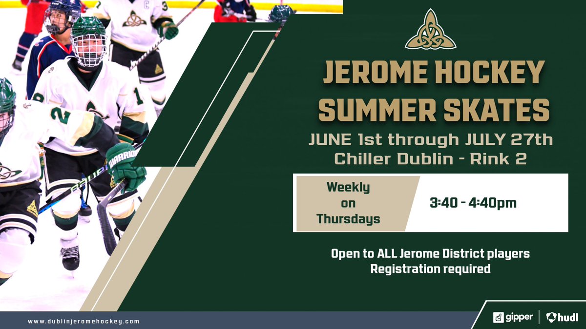 Summer Skates registration is open! Dublin Jerome Rising Freshman through Rising Seniors! dublinjeromehockey.com