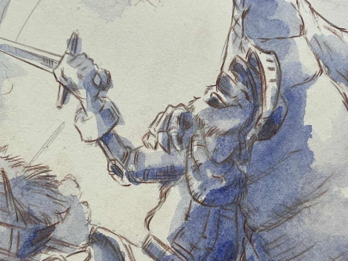 chuck_grieb's tweet photo. Laying in a violet underpainting. Patience is now required as I must wait for the paint to dry and “set” before working back on top. #process #illustration #fantasyart #dragon #kidlitart #knightsofold #unlikelyfriends #casein https://t.co/HbuYU3N3Xf