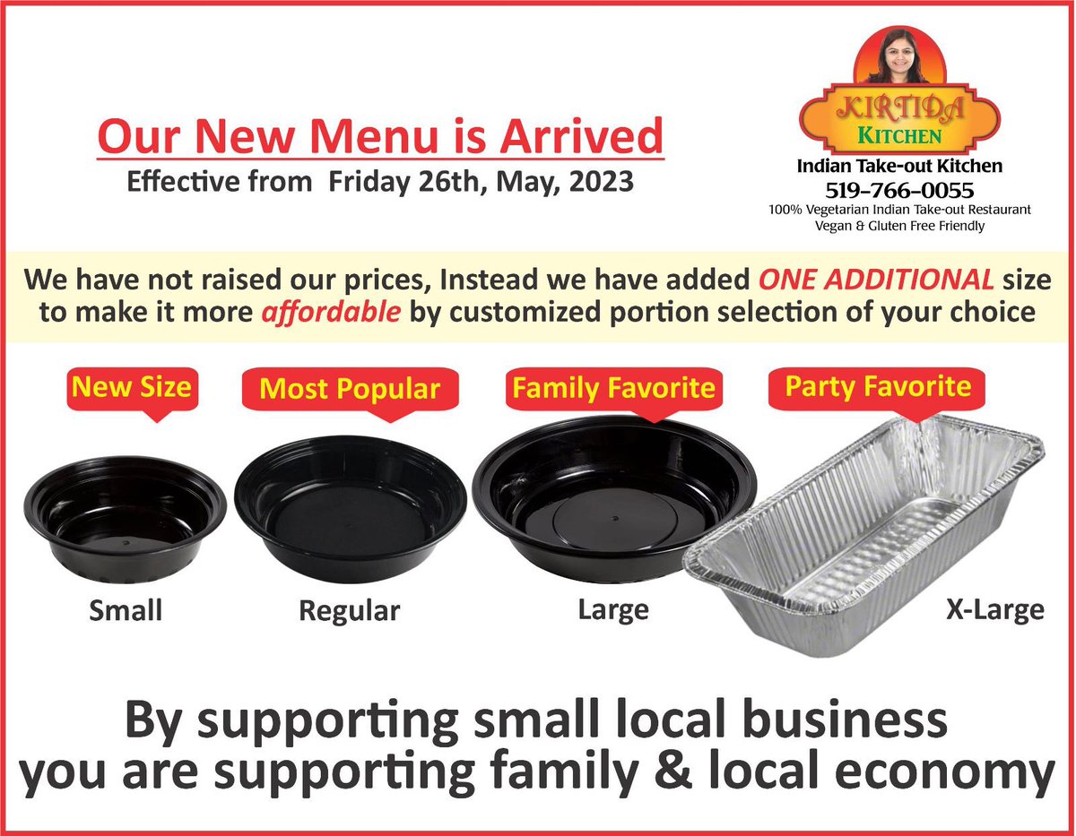 Our new menu is arrived, we have not raised our prices, instead we have added one new portioning size to make more customizable and affordable.  #Guelph