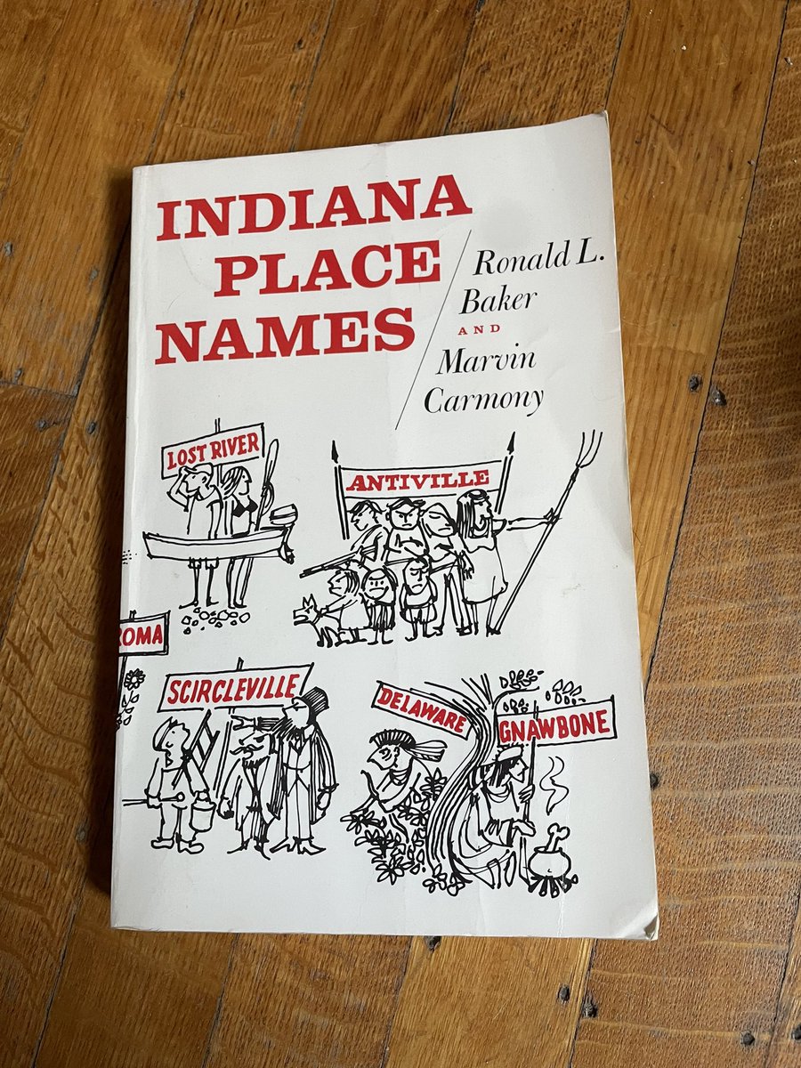 LibbyCierzniak's tweet photo. I just had the occasion to pull this off my shelf to look up the origin of Plevna in Howard County. (Originally Pleasantville, then Pomeroy, until it was renamed Plevna in 1879 after the Bulgarian city.) Indiana Place Names (1975) is a great source for obscure Indiana trivia. https://t.co/0MQg4HDgwB