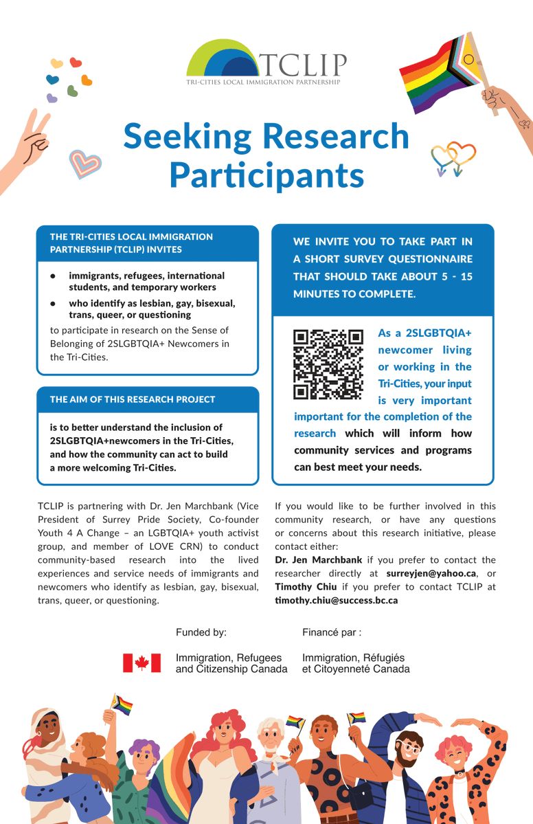 TriCities_LIP's tweet photo. 📢 Calling for #survey participants! Help us better understand the unique needs, challenges, and experiences of #2SLGBTQIA+ #newcomers. By answering the survey, you will inform how our community services can better serve queer &amp; non-binary folks ⤵ https://t.co/61UO6GbMjZ https://t.co/MiaAA7jPUc