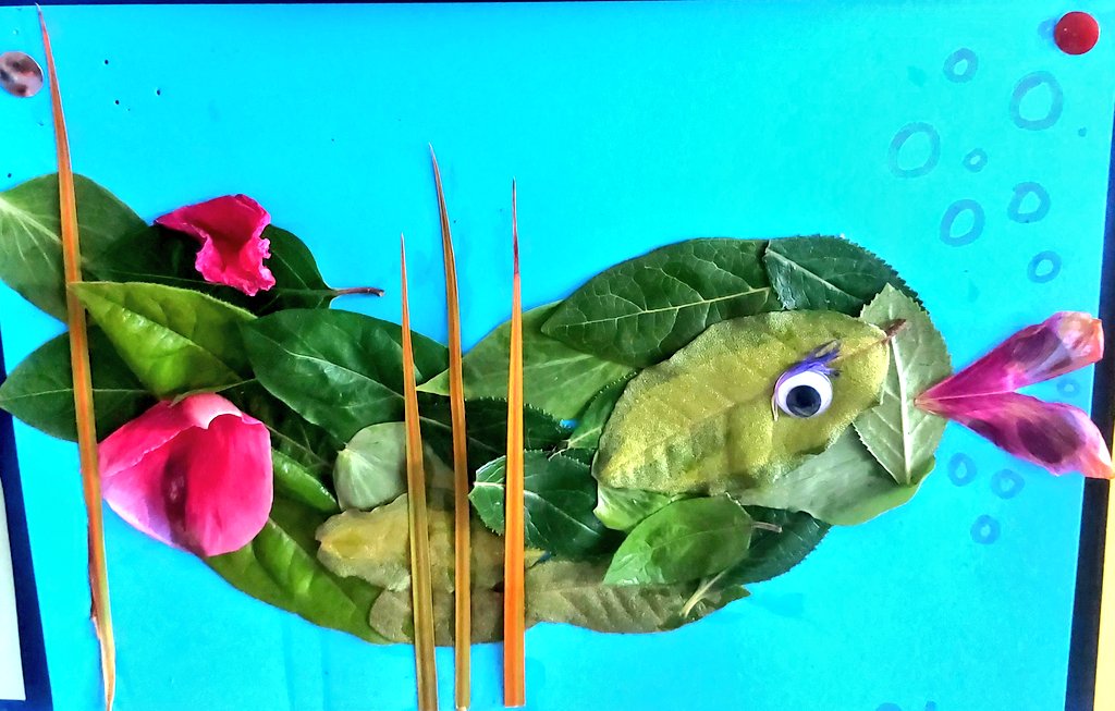 mswalshsclass1's tweet photo. Beautiful art made my senior group using things collected on a nature walk. @followstannes https://t.co/j5Xqk2pPuU