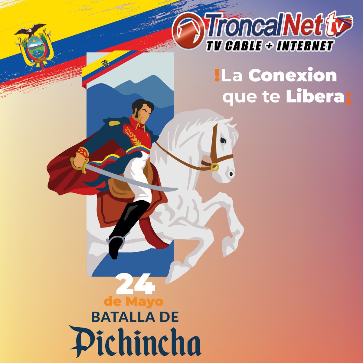 troncalnetec's tweet photo. #troncalnettv "24 de Mayo de 1822 La Batalla del Pichincha" . Estamos en La Troncal Av. 25 de Agosto 1232 y 10 de Agosto TroncalNet 📞 0992186400
#unaexperienciadirerente 
#damosmasqueinternet 
#LaTroncal 
#Zhucay 
#ElTriunfo 
#Cochancay 
#playaseca 
#elpiedrero https://t.co/uaXjL8E7Iq
