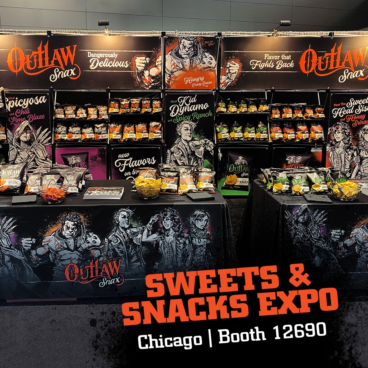 The #OutlawSnax Gang is in Chicago for the 2023 Sweets & Snacks Expo. It’s been stellar meeting everyone who’s visited our booth so far. You still have one more day to stop by and get to know all about our dangerously delicious chips. #SweetsAndSnacks