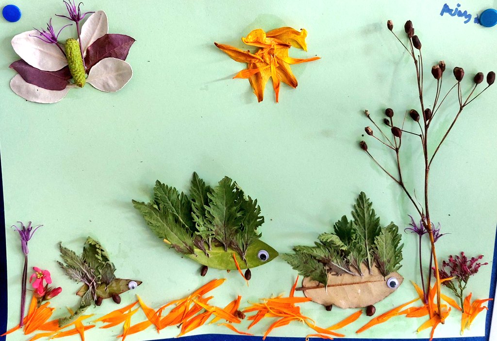mswalshsclass1's tweet photo. Beautiful art made my senior group using things collected on a nature walk @followstannes https://t.co/HLzY9ZYOmy