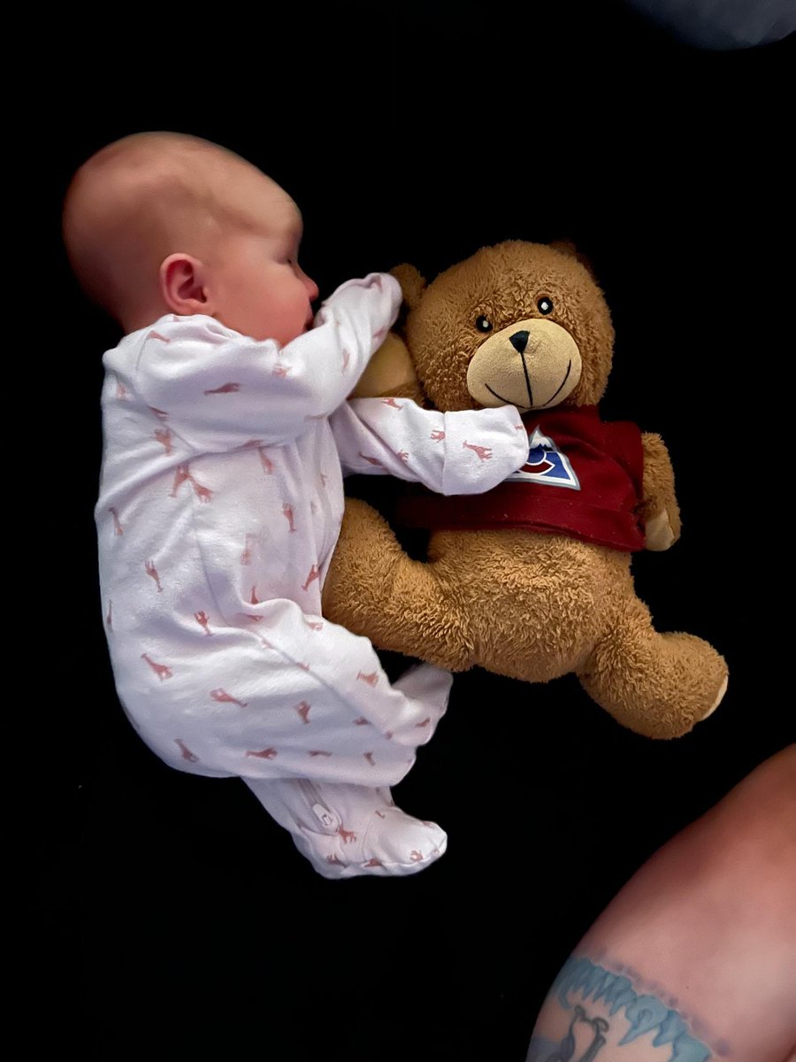 cfulstyauthor's tweet photo. Been measuring our baby girl next to our @Avalanche bear named Gabe. She's growing up so fast. Only a month apart in those pictures. 
#GoAvsGo https://t.co/rzNPcC4Iqs