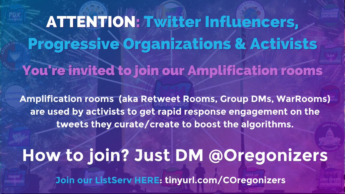 Oregonizers's tweet photo. ATTN: Activists, Organizations &amp; Influencers!

You're invited to join our Amplification Rooms!

Just send @Oregonizers a DM to be vetted &amp; approved!

#Oregonizers #Voterizer #Indivisible #SwingLeft #SisterDistrict #Resist https://t.co/RvVeFUAlev