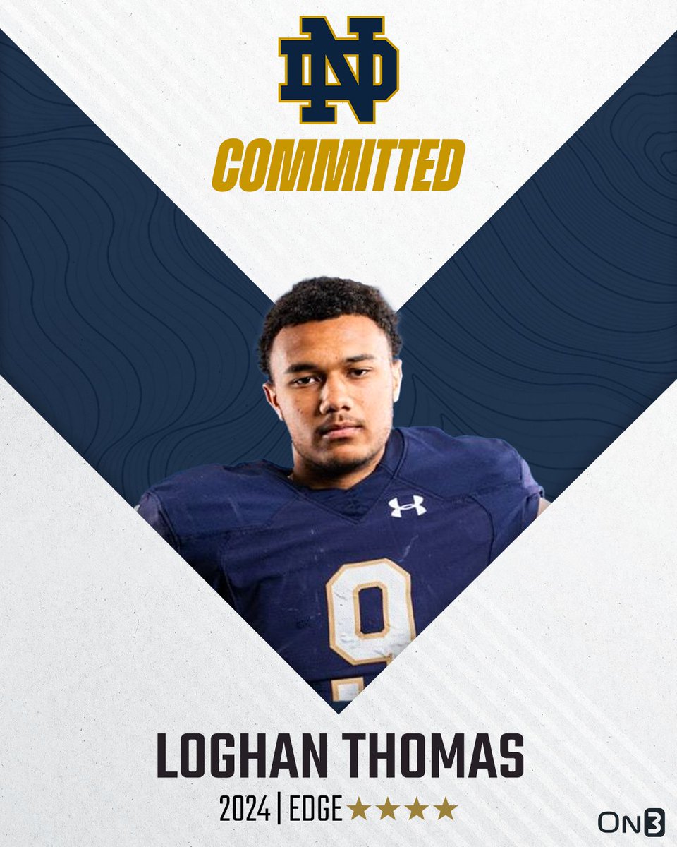 🚨BREAKING: Loghan Thomas has committed to Notre Dame! ☘️

Thomas breaks down his decision with @MikeTSinger: on3.com/teams/notre-da…

Experts React: on3.com/teams/notre-da…

Five thoughts from @ByKyleKelly: on3.com/teams/notre-da…