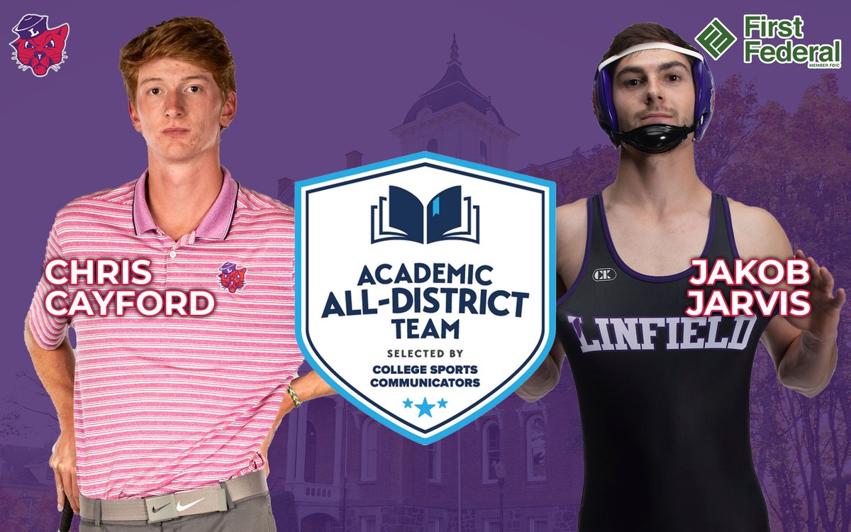 linfieldsports's tweet photo. Congrats to Chris Cayford of @LinfieldMGolf and Jakob Jarvis of @LinfieldWrestle, who were named to the 2023 @CollSportsComm NCAA Division III Academic All-District Men's At-Large Team!๐โณ๏ธ๐คผโโ๏ธ
๐ฐhttps://t.co/8K9o9ybTfl
#RollCats | #LinfieldGolf | #MatCats https://t.co/KlhZvzJfcB
