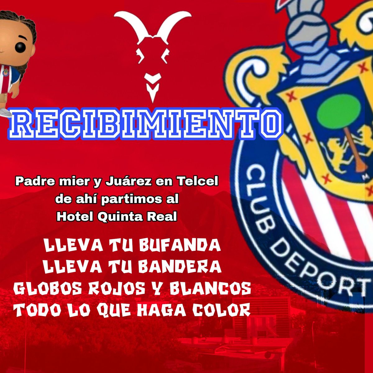 Banda de la ciudad de Monterrey y alrededores… acá el llamado de la gente local para ir a dar aliento a <a href="/Chivas/">CHIVAS</a> demostremos que la sultana también es rojiblanca! 
<a href="/LAIRREVERENTE15/">LA IRREVERENTE</a> 
<a href="/LaRejaOficial/">La Banda De La Reja</a> 
<a href="/legion1908df/">Legion1908 df</a> 
<a href="/B_laInsurgencia/">BARRA INSURGENCIA</a>