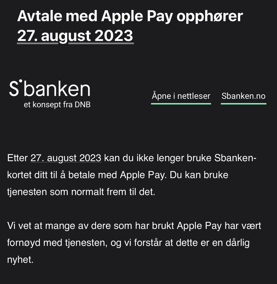 Da ble det effektivt takk for meg <a href="/Sbanken/">Sbanken fra DNB</a> #sbanxit! Heldigvis sørger et velfungerende bankmarked for gode alternativ👍 <a href="/Bulder_app/">Bulder</a>