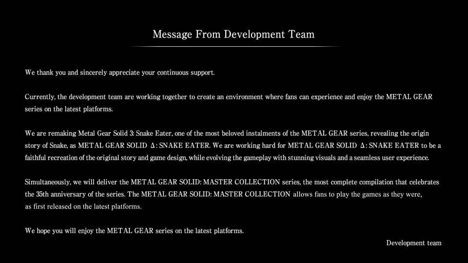 Message From Development Team

#MetalGearSolid #MG35th