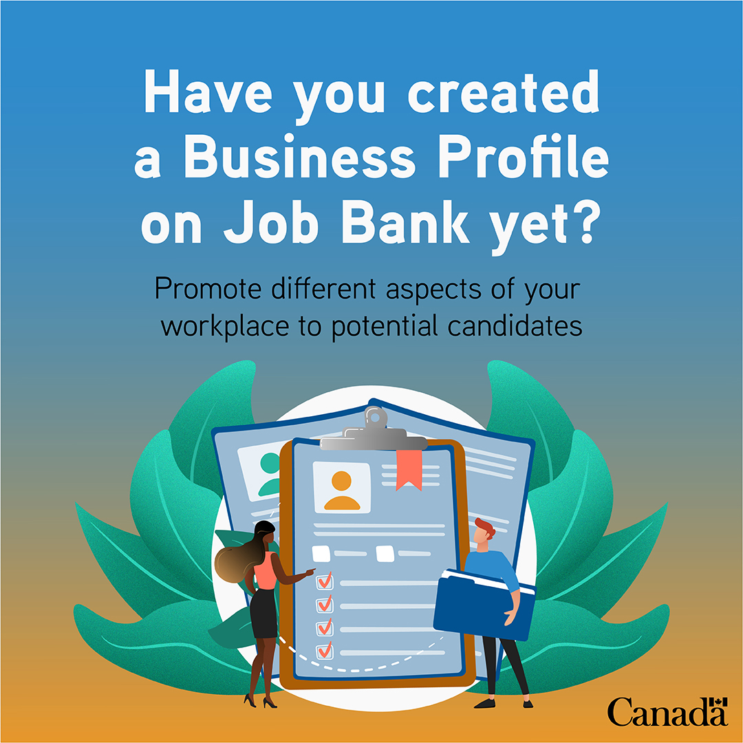 Employers! Are you hiring? Create a Business Profile on #JobBank to promote aspects of your workplace, like: 
 
✔️ Learning opportunities 
✔️ Accommodations 
✔️ Green initiatives 
✔️ Amenities 
 
Find out how ➡️ ow.ly/YFSA50OvqCP