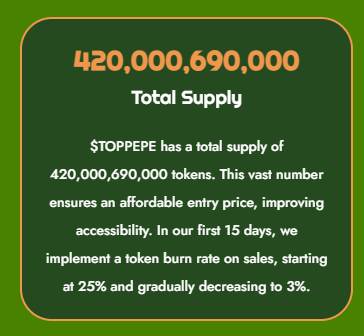 TOPPEPEcoin's tweet photo. 🚀🐸The first 5-15 days are make or break for meme-coins like $TOPPEPE! 📈 Our hyperdeflationary matrix is here to rescue you from those wild price swings! 💥 Hold on tight and let's ride this rollercoaster together! 🌐🔥 #Crypto #MemeCoins #HyperDeflationary #MemeCoinSeasons https://t.co/r6ymN6rQtw