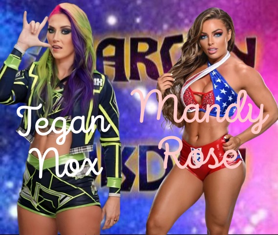 Match #7. In two weeks Tegan Nox @HER_CHRIS920 (7-2) will defend her CCW Championship against Skye Blue @Cobainsallin at Stand and Deliver but tonight Tegan takes on a former Divas Champion in Mandy Rose @LilLadyDiiGaSh1 (4-2)