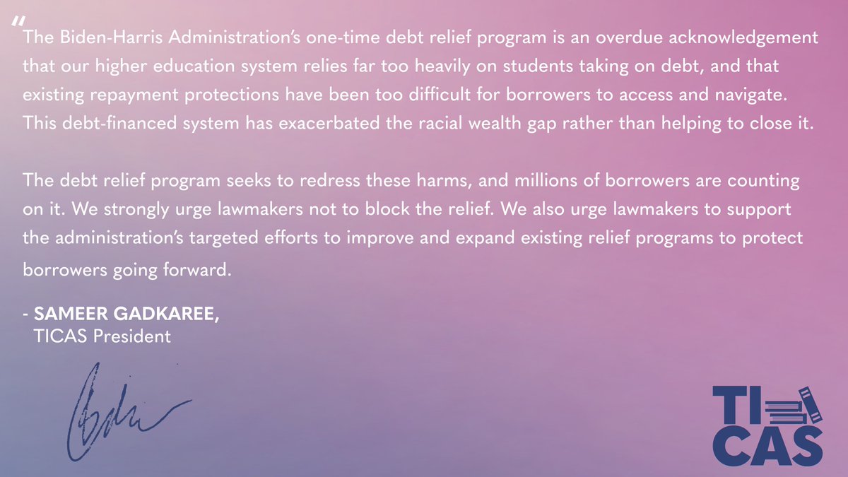 TICAS_org's tweet photo. JUST IN | The House passed a resolution seeking to block the Biden-Harris administration's one-time student debt relief program. Our statement from Sameer @Gadkaree: https://t.co/VjUwJ9Wf9e https://t.co/dqwo81rmJ3
