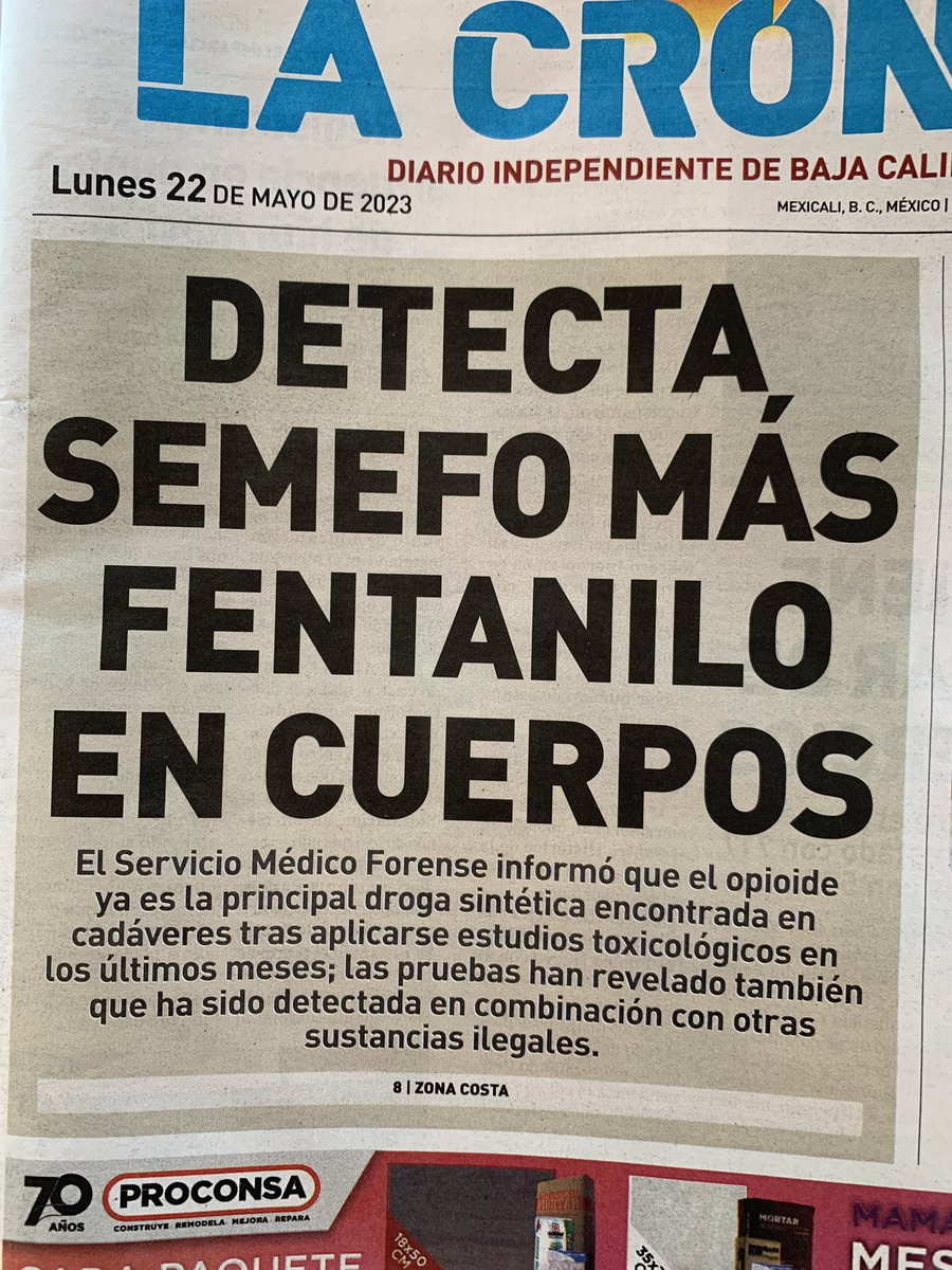 En Mexicali el encargado del #SEMEFO a nivel estatal declara que la dependencia ya inició con pruebas para encontrar #fentanilo en los cadáveres que les remiten y que tienen sospecha de #sobredosis.
Ahora el tema es cómo podemos acceder a esta información que debería ser pública.