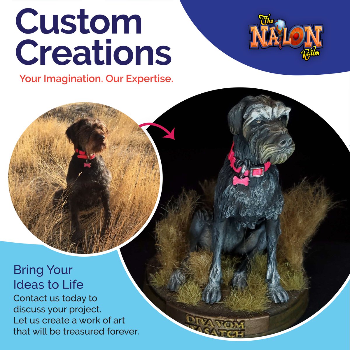 NailonRealm's tweet photo. Looking for a way to honor your beloved pet, an unforgettable birthday surprise, or the ultimate one-of-a-kind collectible celebrating your fandom? We offer a wide array of artistic services including illustrations, caricatures, sculptures, model kits, and 3D printed figures. https://t.co/TO2OJUicog