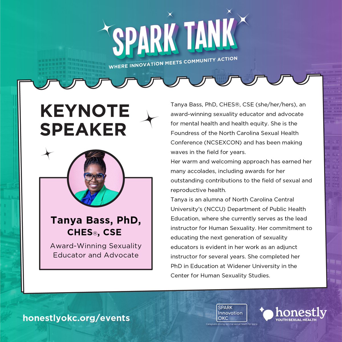Do you need one more reason to RSVP to our free and virtual SPARK TANK event?! How about our super talented keynote speaker, Dr. Tanya Bass! 😍

RSVP your spot today at SPARKTANK2023.eventbrite.com 🎉