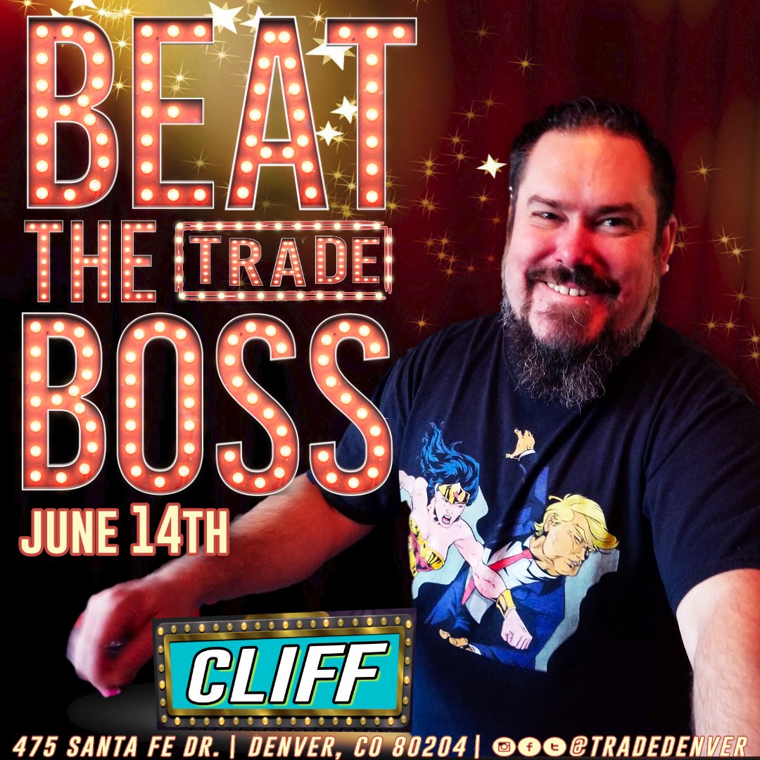 trade_denver's tweet photo. BEAT THE BOSS is BACK! Come to Trade on Wednesday and see the owner of Trade go head to head in a lip-sync smackdown! This time we have Cliff going up against the boss!
#tradedenver #denverleather #gaydad #gayboy #denverqueer #dragshow #denverdrag #denverpride #drag https://t.co/Y4IcYm2Igi