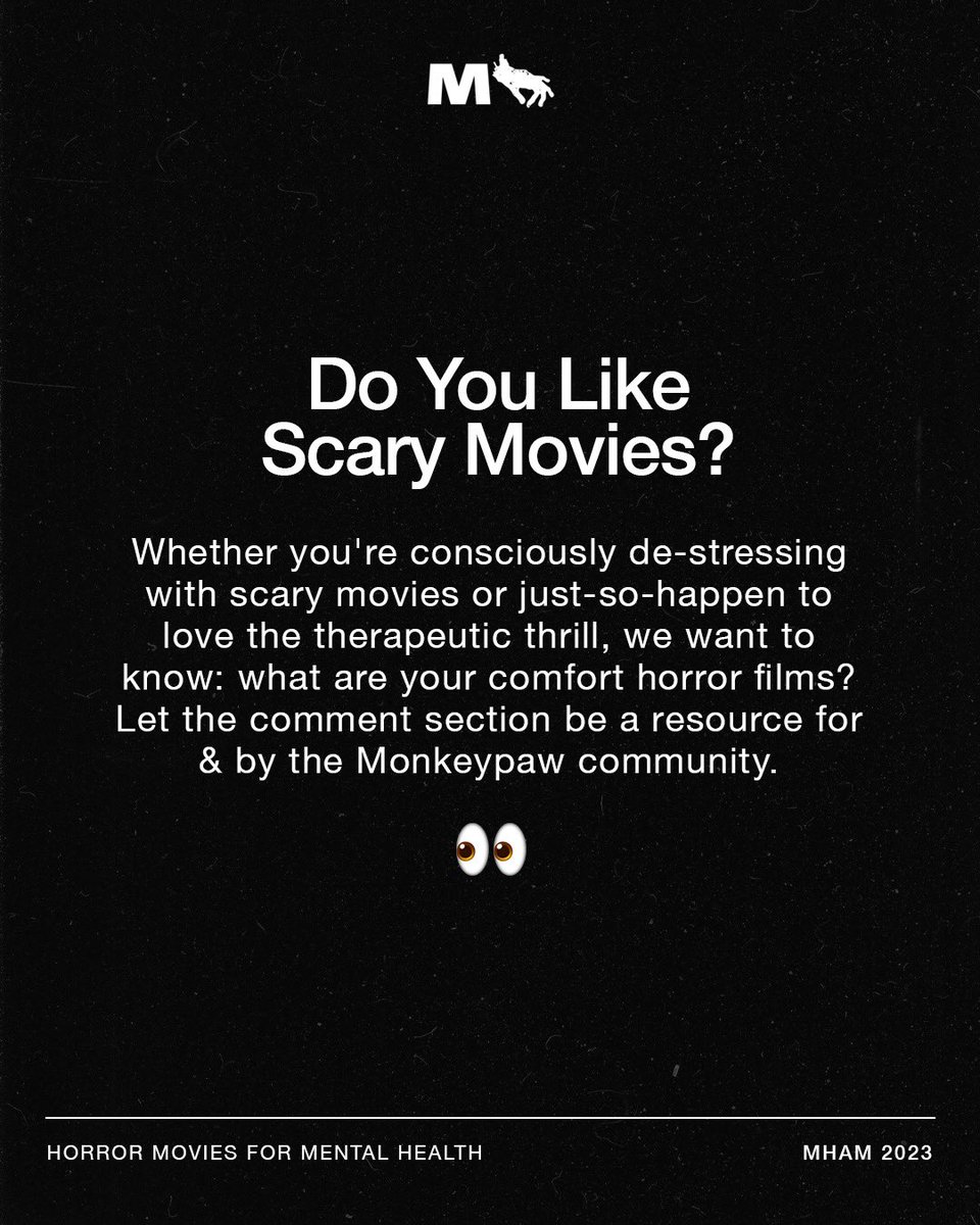 Monkeypaw's tweet photo. Horror movies 😰 for #mentalhealth 🧘🏾 The science behind the soothing effect of scary movies. https://t.co/9pBkJyyFUb