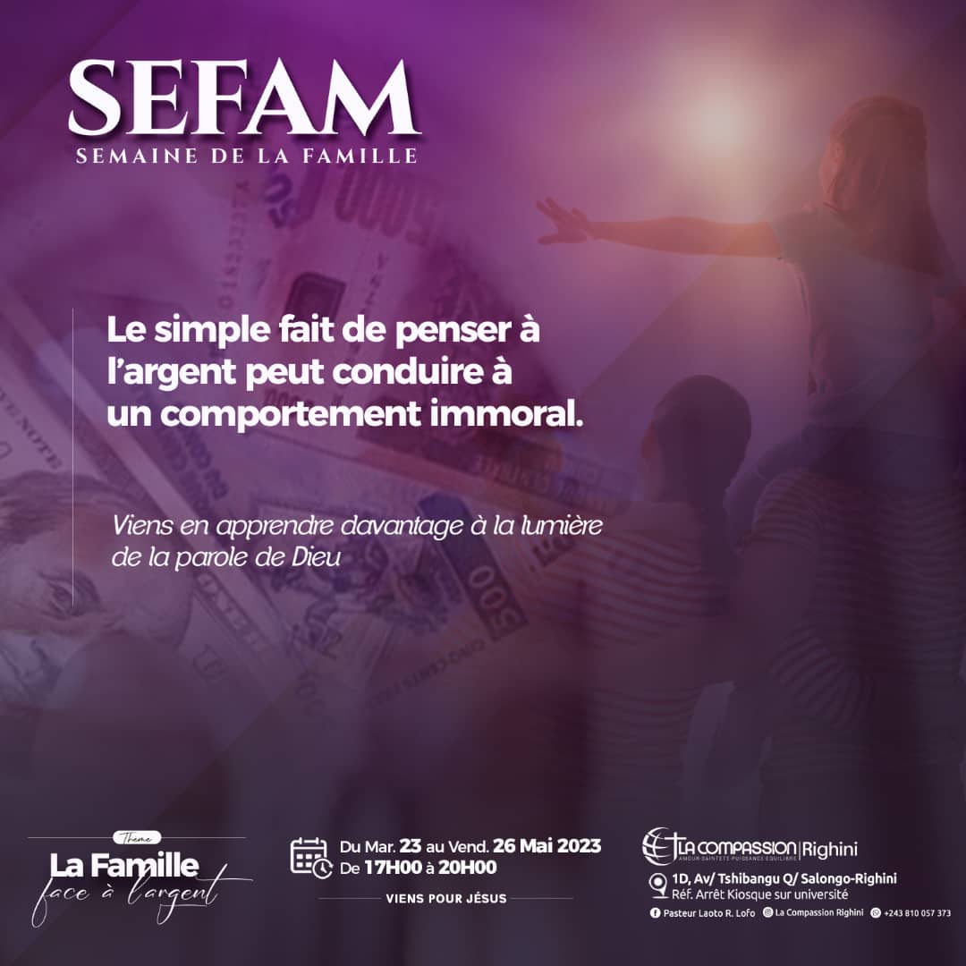 LaCompassionLCR's tweet photo. À demain pour le troisième jour de notre semaine de la famille
THÈME : LA FAMILLE FACE A L'ARGENT
Viens en apprendre davantage sur l'argent à la lumière de la parole de Dieu
#La_Compassion_Righini #LCR
#Semaine_de_la_famille #SEFAM
#Famille #Argent #Foi
#Viens_pour_Jésus https://t.co/o1O6hT1aOW