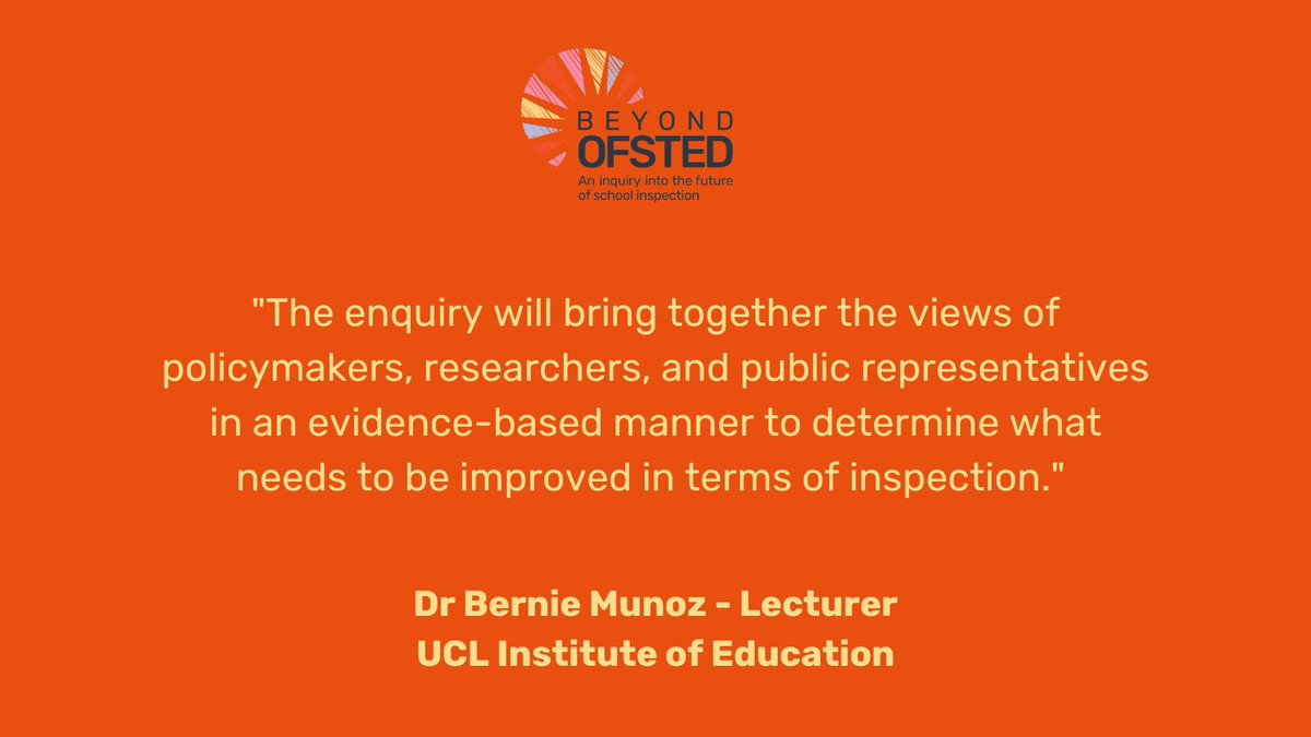 The enquiry is bringing together a wide range of representatives to determine what needs to be improved in terms of inspection. - Dr Bernadita Munoz Chereau @IOE_London 

Find out more here: beyondofsted.org.uk

#ofsted #educationuk
