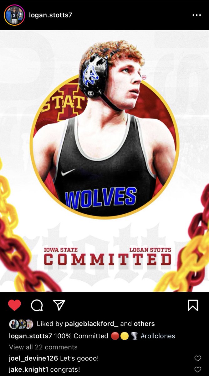 Waukee NW’s Logan Stotts has committed to Iowa State. Went 38-10 and took 5th at 152lbs at the Class 3A state tournament this past season. Projects at 157.

Another CIML product heads to Ames. #iahswr