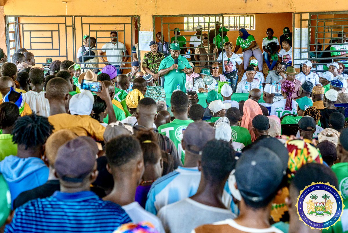 julius_maadabio's tweet photo. Today, we stormed Kambia District on Day 2 of our Campaign. 

Thank you to the great people of Kychum and Kassirie in Samu Chiefdom, Tawuya, Gbinle Dixing Chiefdom and the district capital Kambia town for the electrifying welcome. 

Kychum is the home town of @KYumkella of the @NGCSierraleone. A partner in progress whose commitment to the SLPP-NGC Progressive Alliance is borne out of the deep desire to see #SierraLeone work for all. We’re united, bound by a shared vision of a prosperous, inclusive and vibrant Sierra Leone.

A #VoteForJuliusMaadaBio2023 and the SLPP in the June 24th multi-tier elections is a vote for continued transformational change that leaves no one behind.

THE FUTURE OF SIERRA LEONE IS ALL OF US. 

📱Join the conversation with #BIOJALLOH2023

#SLPP4DEVELOPMENT

#PAOPASALONE4BETTEH

#5Done5MoreToGo