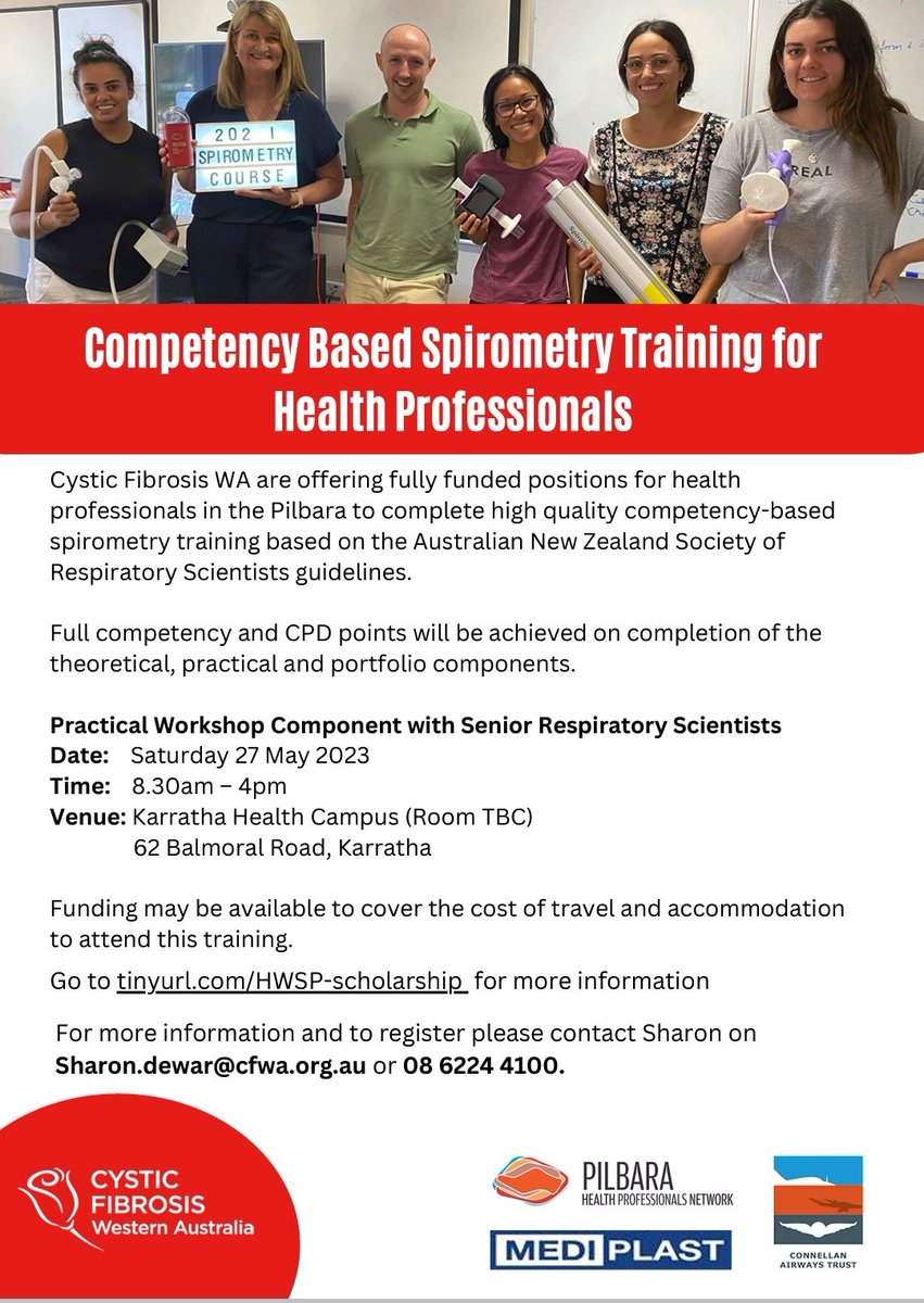 chris_odea's tweet photo. Off to the Pilbara for clinics and then a #spirometrytraining course with @spirowa for our regional colleagues. Thanks to @CysticFibrosis1 and @PilbaraHealth for organising the training and aligning it with a clinic :) #spirometrytraining #ProfessionalDevelopment #CME https://t.co/7iihBwQJMO