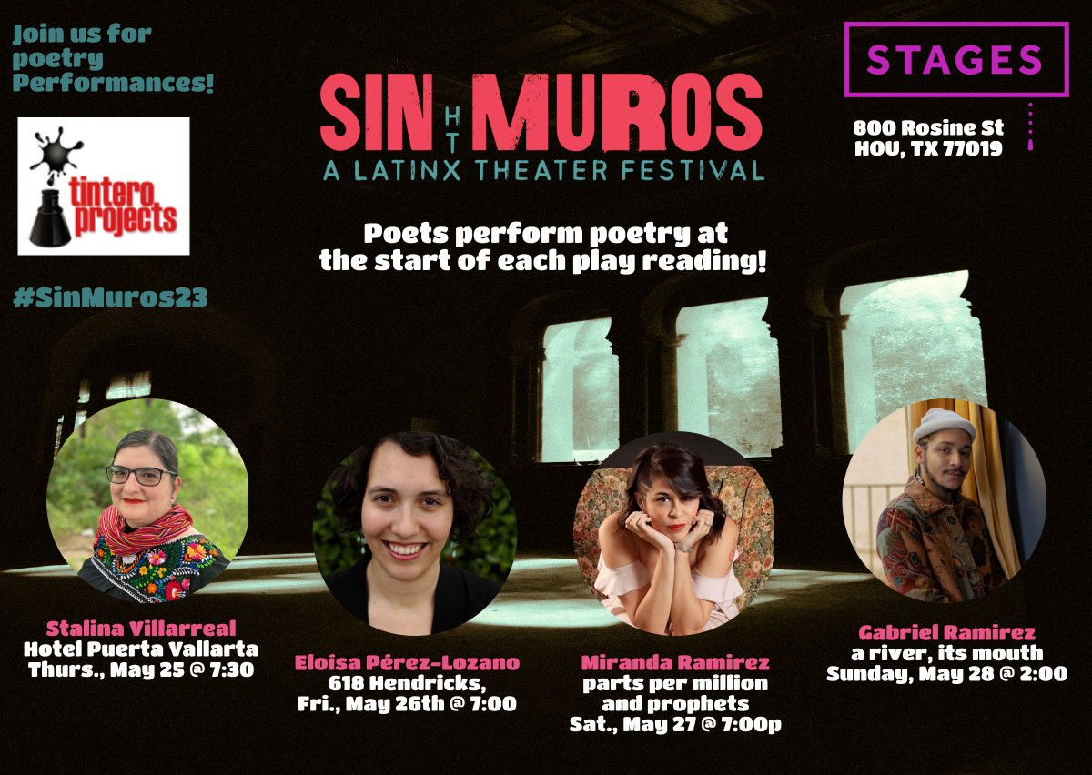 TinteroProject's tweet image. WE ARE HAPPY TO COLLABORATE WITH #SINMUROS23!! We provide the poetry before the play readings at each festival and this year, we present @profstalina, @EloPoeta, @tellme_to_smile and #GabrielRamirez!!
Come join us for poetry and for this brilliant play readings!!!