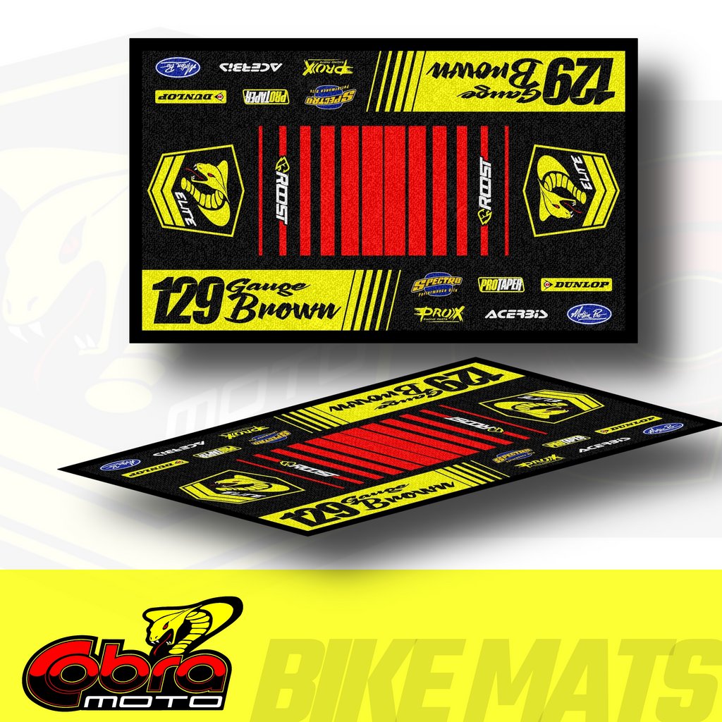 CUSTOM MX BIKE MATS
Extremely plush carpet with rubber mat backing. Treated with StainStopper.
Easy to clean! Vacuum, pressure wash or steam clean.

Customize:
   - Choose your Design
   - Choose your Color Scheme
   - Rider Name &amp; Number
   - Add Sponsor Logos